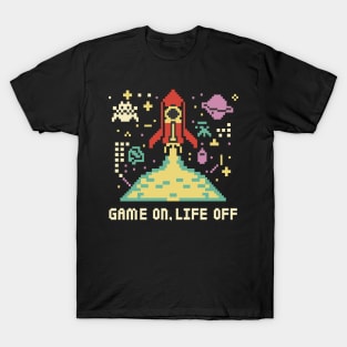 Game On, Life off 8bit Retro Pixel Gaming T-Shirt